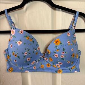 Shade & Shore Cornflower Blue Floral Swim Bikini Top Underwire 34C